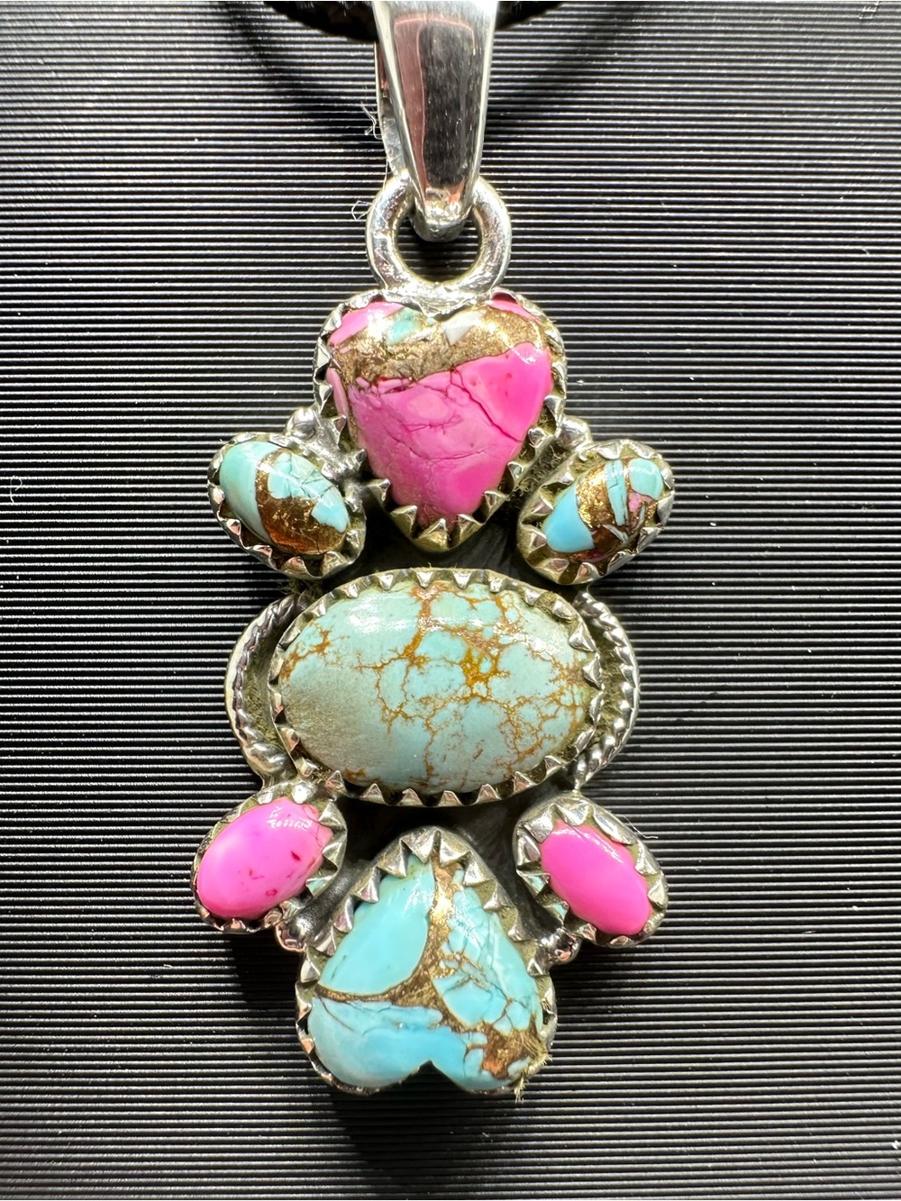 Number 8 & Cotton Candy Turquoise Sterling Silver 925 Heart Pendant Handmade